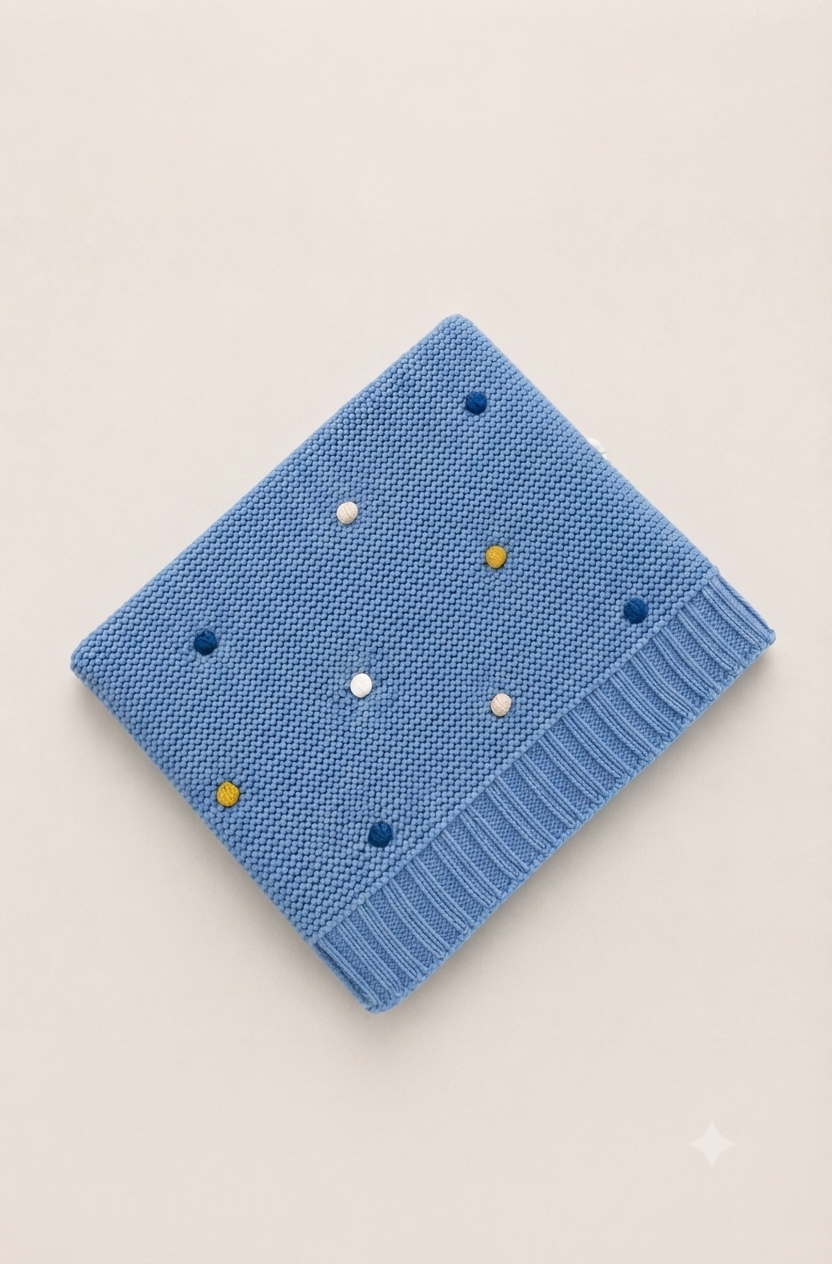 Manta de malha com pompons
